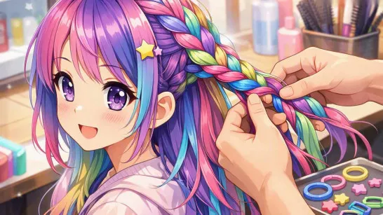 Colorful Braid Hairstyle Making image